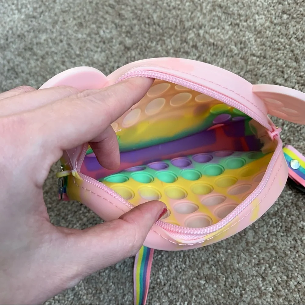 Girls Rainbow Bear Pop-It Fidget Shoulder Crossbody Purse With Zipper